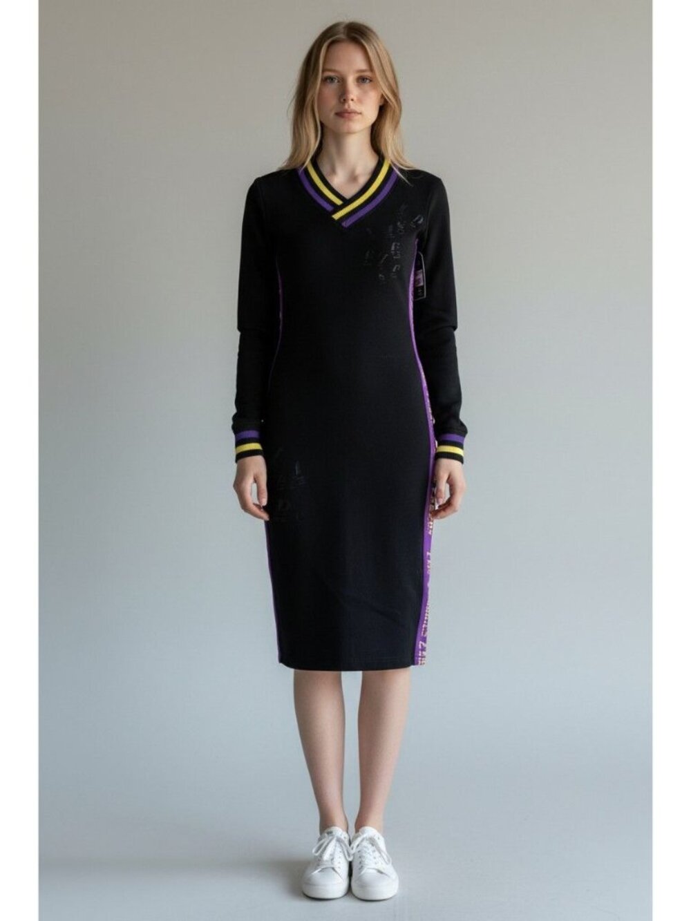 Fisll Los Angeles Lakers Black Knit Dress Large NBA Team Logo Trim New with Tag